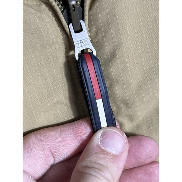 VTG 90s Tommy Hilfiger Reversible Bomber Jacket Tan Green L/XL Puffer Coat Y2K - Picture 9 of 16